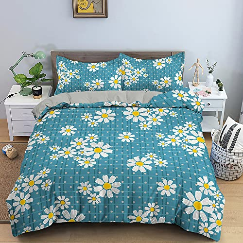 BJCJGGL Bettwäsche 135x200 Blaue Chrysantheme Bettwäsche-Set mit Reißverschluss Schließung und 2 Kopfkissenbezug 80x80 cm - Weicher Atmungsaktive Mikrofaser Bettbezug für Kinder Mädchen