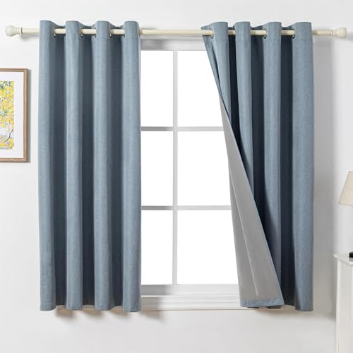 MYSKY HOME Blickdichter Vorhang mit Ösen Gardinen Kälteschutz Verdunklungsvorhänge Leinenoptik Blickdichte Gardine für Wohnzimmer,Graublau,2er Set H 175 x B 140 cm.
