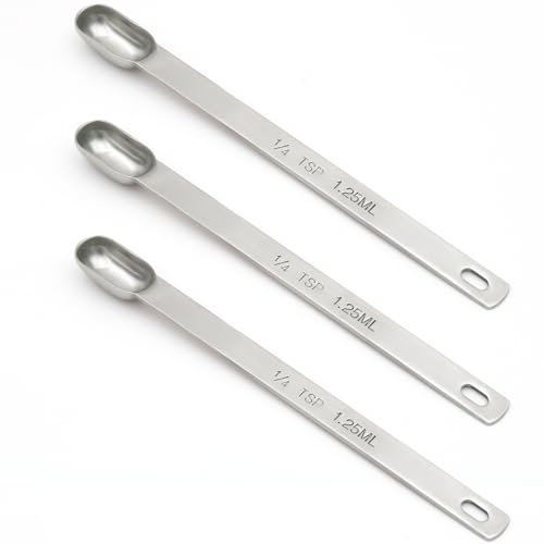BERYLER 3PCS 1/4 Teaspoon(1/4 Tsp | 1.25 mL | 1.25 cc) Single Measuring Spoon, Stainless Steel Individual Measuring Spoons, Long Handle Measuring Spoons Only