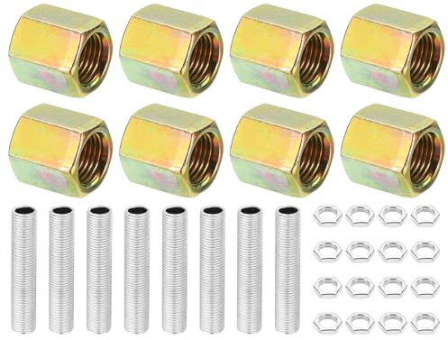 PATIKIL M10 Feingewinde Lampenrohr Reparaturteil-Set, 8 Stück M10×15 Metall Sechskantmutter mit Gewinde und Sechskantmutter für die Verlängerung von Beleuchtungsstangen