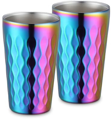 DOCBLACK Stainless Steel Wine Tumbler, 12.3 oz/350 ml Stackable Double Walled Cup, Rainbow Shatterproof Metal Beer Glasses for Outdoor Travel, Reusable Heat Resistant Dishwasher Safe, Pack of 2