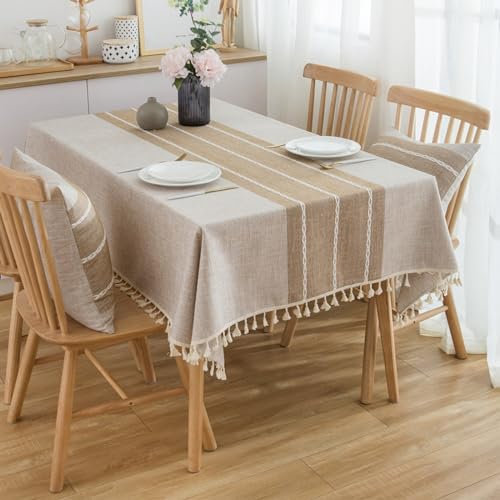KLUOT Tischdecke 140x220cm Quaste Tischdecke Abwaschbar Tischdecken Baumwolle Leinen Tischtuch Outdoor Tablecloth Geeignet für Party Picknick Essen Garten
