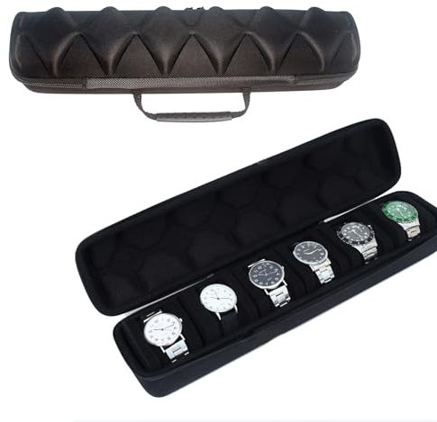Itkcozcg Modischer Schmuck, 6 Fächer, Uhren-Reise, harte Uhrenrolle, passend für Armbanduhren und für Smartwatches bis zu 4,1 x 0,8 x 0,9 cm, Size reference picture#, EVA-Kunststoff