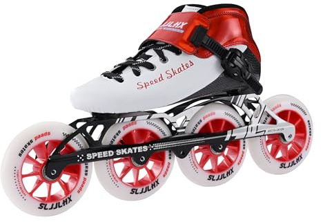 SLJJLHX Inline Speed Skates for Men Women,Professional Carbon Fibre Inline Skates Adult Male,High Performance Fitness Racing Skates,Unisex (RED, US 9 / EU 42)