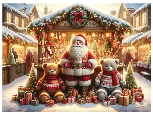 WOODEN.CITY 1000 Teile Weihnachtspuzzle aus Holz mit 100 einzigartigen festlichen Figuren - Weihnachtsmarkt - 54,0 x 39,4 cm, hergestellt in der EU