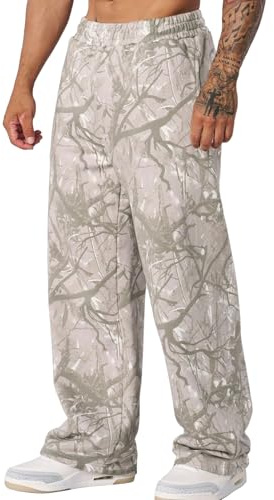 DIOTSR Mens Baggy Sweatpants Athletic Graphic Print Joggers Workout Streetwear Pants with Pockets (White Tree,Large)