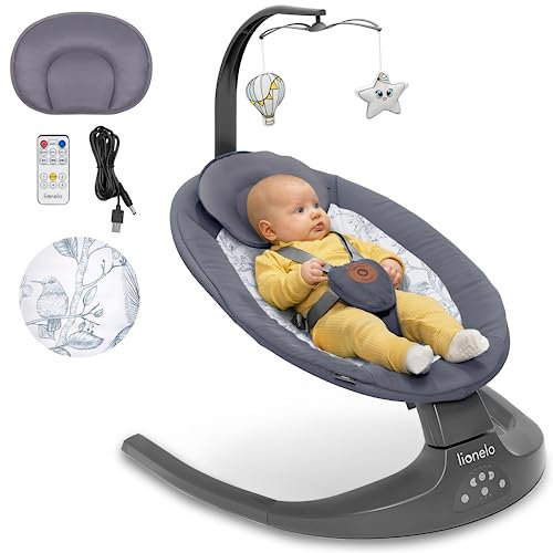 Lionelo Ralf 2in1 Babywippe & Wippe für Neugeborene mit verstellbarem 5-Gang-Schaukel, Bewegungserkennung, Musikwiedergabe, 12 Melodien, Zeiteinstellungen, Liegesitz, USB- & Batteriesicherheitsgurt