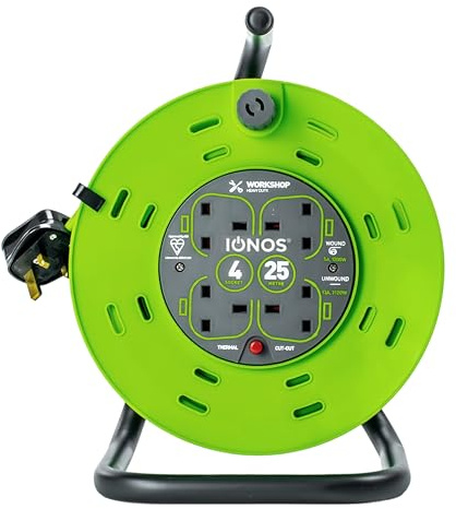 IONOS 4 Socket Cable Reel, 25m, Green, 13 Amp (ION25M13ACR2)