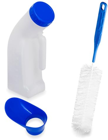 Urinflaska för kvinnor & män med rengöringsborste, ARNOMED urinflaska 1000ml, urinoar med lock och borste, läckagesäker urinflaska för kvinnor, PP urinflaskor för män, mobil toalett