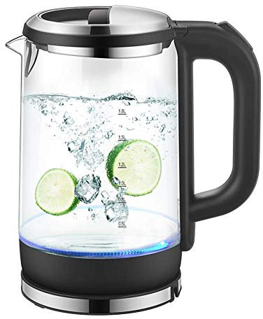 Hervidores, Hervidores de vidrio de 1,8 L para agua hirviendo, Hervidor de agua ecológico de 1800 W con LED iluminado, Caldera de agua inalámbrica con tapa interior de acero inoxidable, Apagado