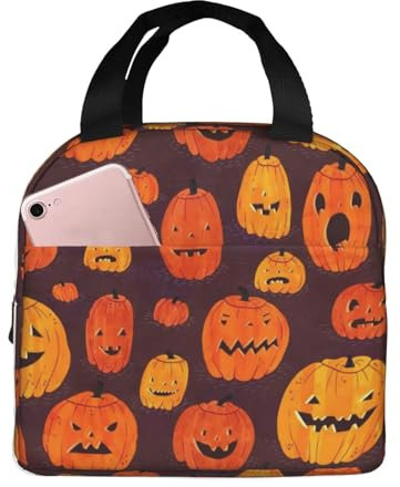 XTYGETY Lonchera reutilizable con estampado de calabaza de Halloween, bolsa de almuerzo aislada para el trabajo y aventuras al aire libre