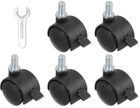 PATIKIL Office Chair Wheels Replacement 1, 5 Pcs Nylon Heavy Duty Office Furniture Casters Wheels with Wrench Universal Wheel for Hardwood Floor Carpet, Black(Screw Stem with Brake)