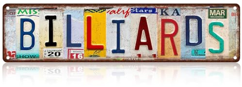 Billiards Metal Sign – Vintage License Plate Style Wall Decor – Rustic Tin Plaque for Man Cave, Game Room, Pool Hall & Pub Bar – Retro Industrial Design with Pre-Drilled Holes 16x4 Inch Aluminum (Diversity-03)