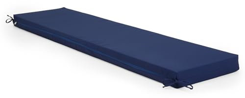 Warmiehomy Garden Bench Cushion 4 Seater, 170CM Waterproof Bench Seat Pad Long Bench Cushion Outdoor with Removable Cover & Non-Slip Straps, 8CM Thick Seat Cushions for Dining Bench Indoor(Blue)