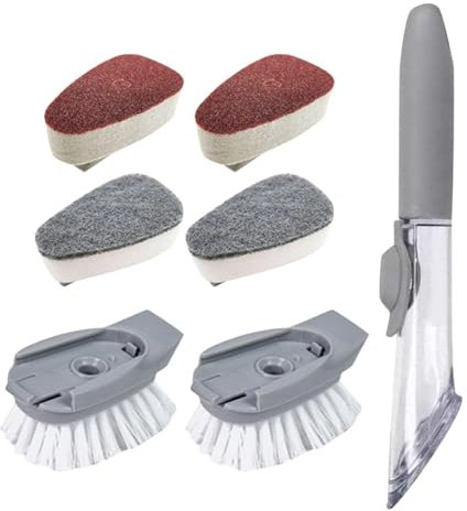 SGSCFG Pennello per Lavaggio da Piatti in 7 Parti, Spazzola per Lavastoviglie con Distributore di Detersivi, Spazzole per Lavastoviglie, Piatti da Cucina, Ripieno di Pennelli per Lavaggio A Lavaggio.