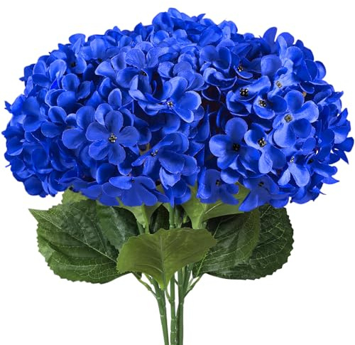 Subacy 6 hortensias artificiales, hortensias de seda sintética con tallos largos, decoración del hogar, boda, centros de mesa, decoraciones de fiesta (azul real)