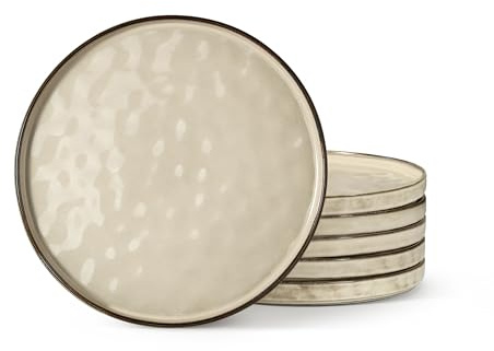 Onader Dessertteller 6er set, 20,2 cm Teller Steingut, klein Kuchenteller Porzellan mit Randerhöhung, Geschirr Essteller zum Servieren, Anti-Kratzer & Mikrowellenfest – Cappuccino Khaki
