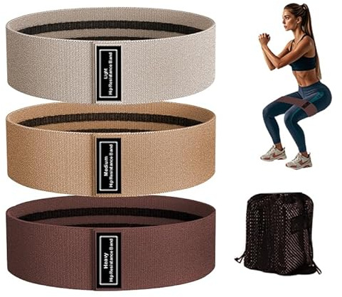 S.ROMZA Elastique Musculation Lot de 3 Niveaux de Force Bande de Résistance Bandes de Résistance en Tissu Tricoté-pour Musculation，Fitness，Yoga，Pilates (Beige/Khaki/Marron)
