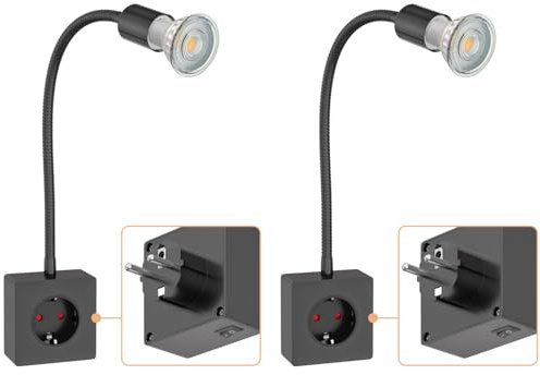 ledscom.de 2 pz. zoccolo LESCH lampada da lettura, cromo/nero incl. GU10 LED (bianco caldo, 7,6W, 1103lm, 33°)