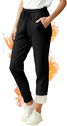FlexVie Pantalones chándal de Mujer con Forro Polar, Jogger cálido de Invierno, Cintura Alta, Bolsillos, Ropa Deportiva y Casual para frío (-10℃ a 15℃) Negro s