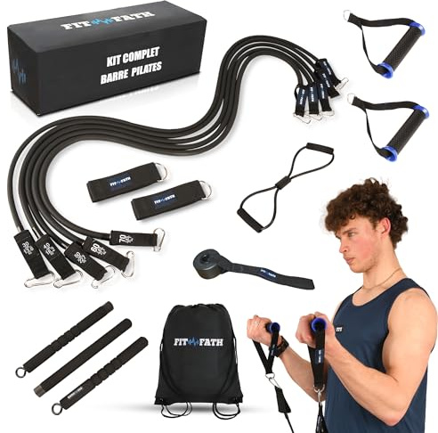 FIT-FATH-Barre Pilates Fitness 120kg – Kit Élastiques Musculation Complet – Entraînement Full Body à Domicile – Résistance Progressive Pro
