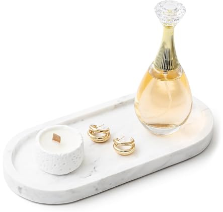 VYNZOR Vassoio Decorativo in Silicone Marmorizzato Bianco, Vassoio Portaoggetti per Bagno, Toeletta, Cucina, Camera da Letto, per Profumi, Gioielli, Cosmetici, Sapone, Elegante e Pratico