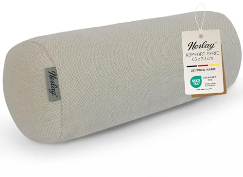 Herlag Nackenrolle | Kissenrolle für Sofa & Bett | Bequeme Körperstütze für Knie oder Nacken | Abnehmbarer Bezug | Öko Tex 100 (Cremweiß, 65 x 20 cm)