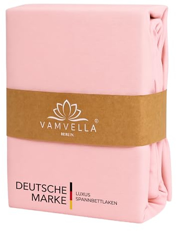 VAMVELLA® Premium Spannbettlaken 160x200cm -100% Bio-Baumwolle, Double Jersey (doppelgestrickt) - 250g/m² 20–40 cm Steghöhe, für hohe Matratzen, Boxspring mit Topper & Wasserbett (Lilydust, 160x200)