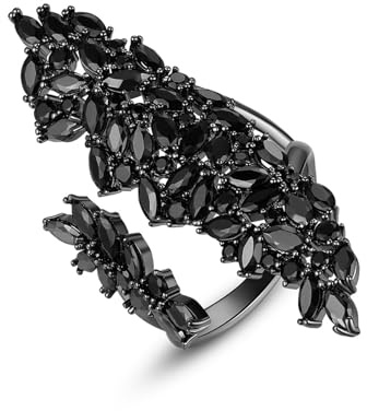 BelleFlair Gothic Ring Schwarz, Anillo de Moda Ajustable para Mujer con Hojas de Zirconia, Anillo Abierto Negro, Accesorio Destacado, Anillos de Mujer para Fiesta y Disfraz, Anillos de Halloween,