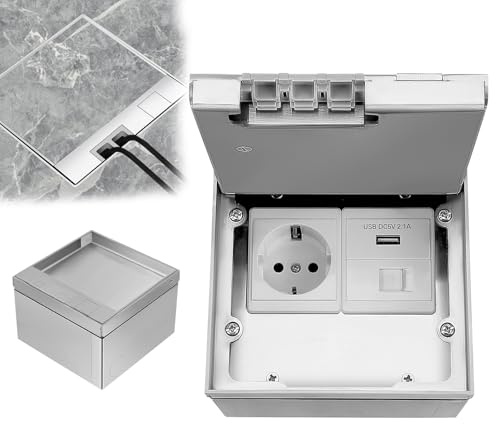 Prise de sol en acier inoxydable avec USB et réseau, réservoir de sol escamotable - Boîte encastrable étanche pour cuisine et salon - Combinaison de prises UE - 230 V 16 A