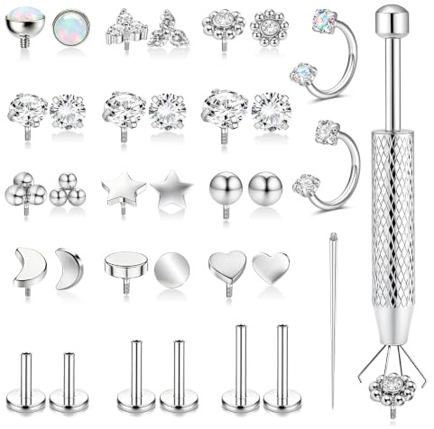 Qhpbuy 16G/18G Tragus Helix Labret Piercing Ohr Chirurgenstahl Innengewinde Nasenpiercing Stecker Hypoallergen Lippenpiercing Knorpel Conch Ohrringe Piercings Ohr Silber 6/8/10MM