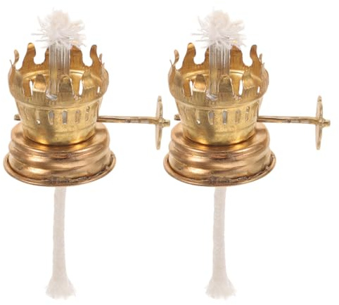 Healvian 2 Stück Metall Öllampenfuß mit Regler Praktisches Zubehör für Selbstgemacht Petroleumlampe Vintage Ersatzteile im Retro Stil Goldfarbene Kerosinlampenhalter