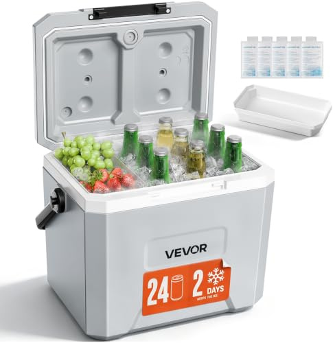 VEVOR Hard Cooler, 17QT Portable Cooler, Leak-Resistant Coolbox Keeps Contents Cool for 48 Hours, Insulated Chests with Ice Retention and Heavy-Duty Handle, Ultra-Light for Camping, Concerts, Sports