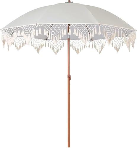 Ombrellone da spiaggia 200 cm con pompon, stile bohémien, giardino esterno inclinabile, design, supporto non incluso for prati, piscine, mercati