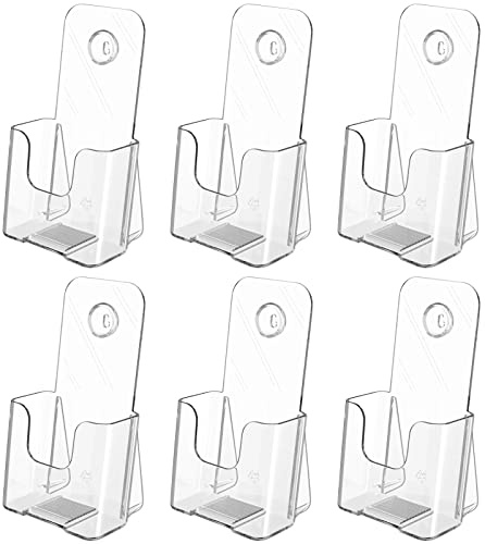 MaxGear 6 Pack Acrylic Brochure Holder, Trifold 4 inches Wide Plastic Literature Holder For Pamphlets, Flyers, Rack Cards, Wall Mount Clear Countertop Organizer Display Stand, Office or Home Use