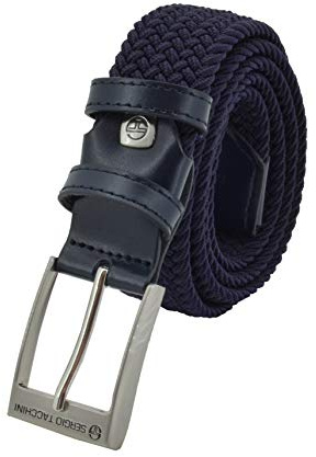 Sergio Tacchini Cintura Elastica Intrecciata, Uomo Donna, Con Inserti in Vera Pelle, Scatola Regalo