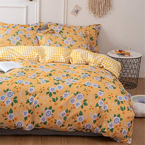 Oduo Parure de Lit 4 Pieces, Ensemble de Literie avec Housse de Couette, Taies d'oreiller et Drap Plat - 1 ou 2 Personnes Parure de Lit pour Adulte Fille Garçon (Pétales Gris,220x240cm)