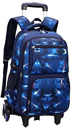 BOZONLI Six-Wheeled Rolling Backpack for Girls and Boys Trolley School Bag for Laptop Books, Blue