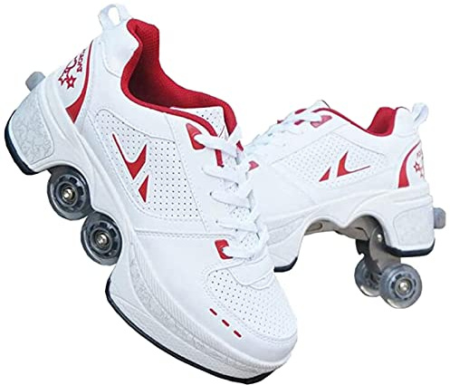 SXZHSM Deformation Roller Shoes Scarpe da Skate per Donna Uomo, Ragazzi Bambini Scarpe con Ruote Roller Sneakers Scarpe, per Regalo per Principianti Unisex,Red-EU41