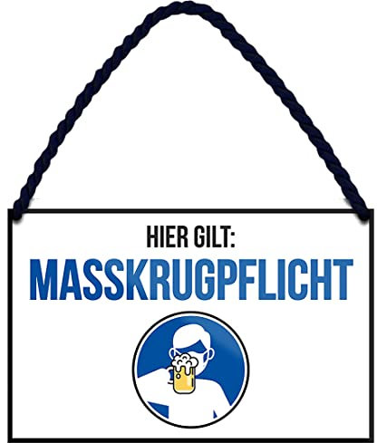 WOGEKA ART Retro Blechschild - Hier gilt Maßkrug Pflicht - Lustiger Bayern Bier Spruch als Geschenkidee zu Geburtstag Weihnachten als Deko Schild 18x12 cm Hängeschild Metallschild HS1061
