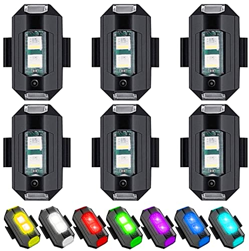 Funmo Lumières Stroboscopiques pour Drone, 6 Pièces 7 Couleurs Lumière Stroboscopique de Drone Lumière Anti-collision Lumière d'avertissement de Muit pour Motos Dirt Bikes Vélos électriques RC Cars