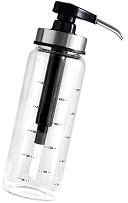 SOESFOUFU Honigspender Glas 300ml Schwarz mit Pumpdeckel, Auslaufsicher | Edelstahl und Glas, Pp Komponenten, mit Skalenmarken, für Küche und Event, Große Kapazität