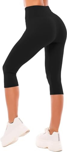 Generico Leggins Capri Vita Alta Donna, Estivi Leggings Donna Fitness Corti Pantaloncini Yoga Coprenti Pinocchietto Controllo della Pancia Opaco Elastici Morbido per Sportivi o Casual (S/M, Nero)
