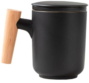 BIUDECO 1set Tazza Da Tè Ceramica Con Infusore Legno Per Separazione e Tè Perfetta Per Ufficio e Casa Elegante e Leggera