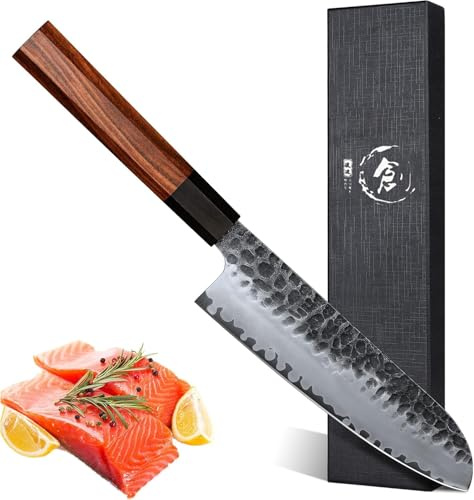 Dragon Creek 18cm Santoku Messer, Professionelles Kochmesser, multifunktional,Scharfe, hochwertige Fleischmesser,Holzgriff mit Geschenkbox, asia messer für Familie und Freund