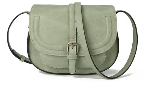 AFKOMST Borsa a Tracolla per Donne Piccola Borsetta e Borsa a Spalla Vintage Borse da Sella in Pelle Vegana, Verde chiaro, 23.5*9.5*18cm/9.3*3.7*7.1inch
