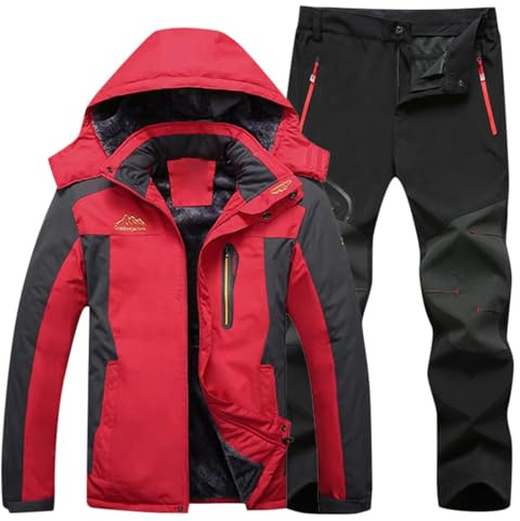 Generisch Combinaison de ski pour homme - 2 pièces - Coupe-vent - Avec capuche - Combinaison de neige - Imperméable - Ensemble de snowboard - Vêtements de ski d'hiver - Veste de ski et pantalon -