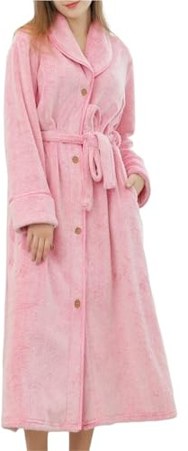 Albornoz Bata De Casa Bata Larga De Felpa, Bata De Baño De Lana Peluda Unisex Esponjosa, Bata Suave Con Botones Albornoz Ducha(Pink,3XL)