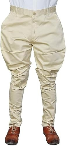 Jodhpur Breeches with KNEEPATCH for Men Polo Pants Fashion Wear Balloon Pants Ethnic Trousers Cream Breeches Party Wear (US, Numeric, 38, Regular, Regular, Cream)