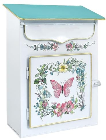 WAMJ AQDY Briefkasten Vintage Landhaus, Wandbriefkästen, Antik Stil, Nostalgischer Charme, Dekoartikel für Zuhause, Schmetterlingsmuster, Weiß